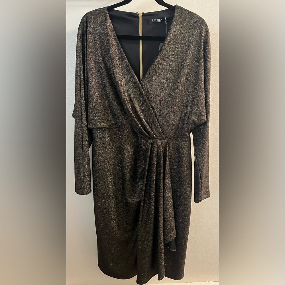 Lauren Ralph Lauren Metallic Gold Jacquard Dress Size 12